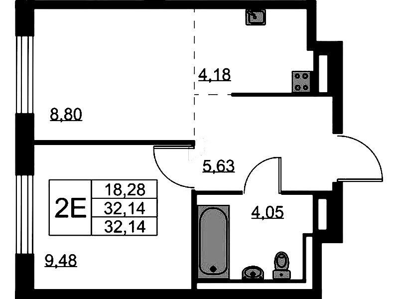 1-комнатная квартира 32.14 м², 3/9 эт., ЖК «Квартал Лаголово»